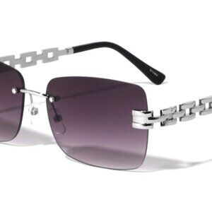 Men Sunglasses Black Lens Rimless Luxury Retro Shades Silver Metal Lentes‎ Gafas